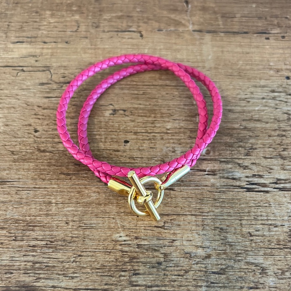 Pink Braided Bracelet with Gold Clasp